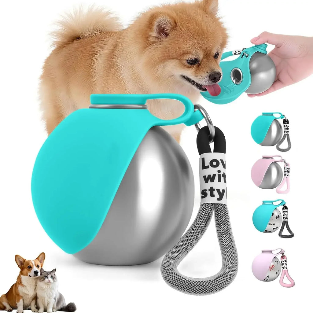 Dog and Cat Water Bottle Stainless Steel 2-in-1 500ml