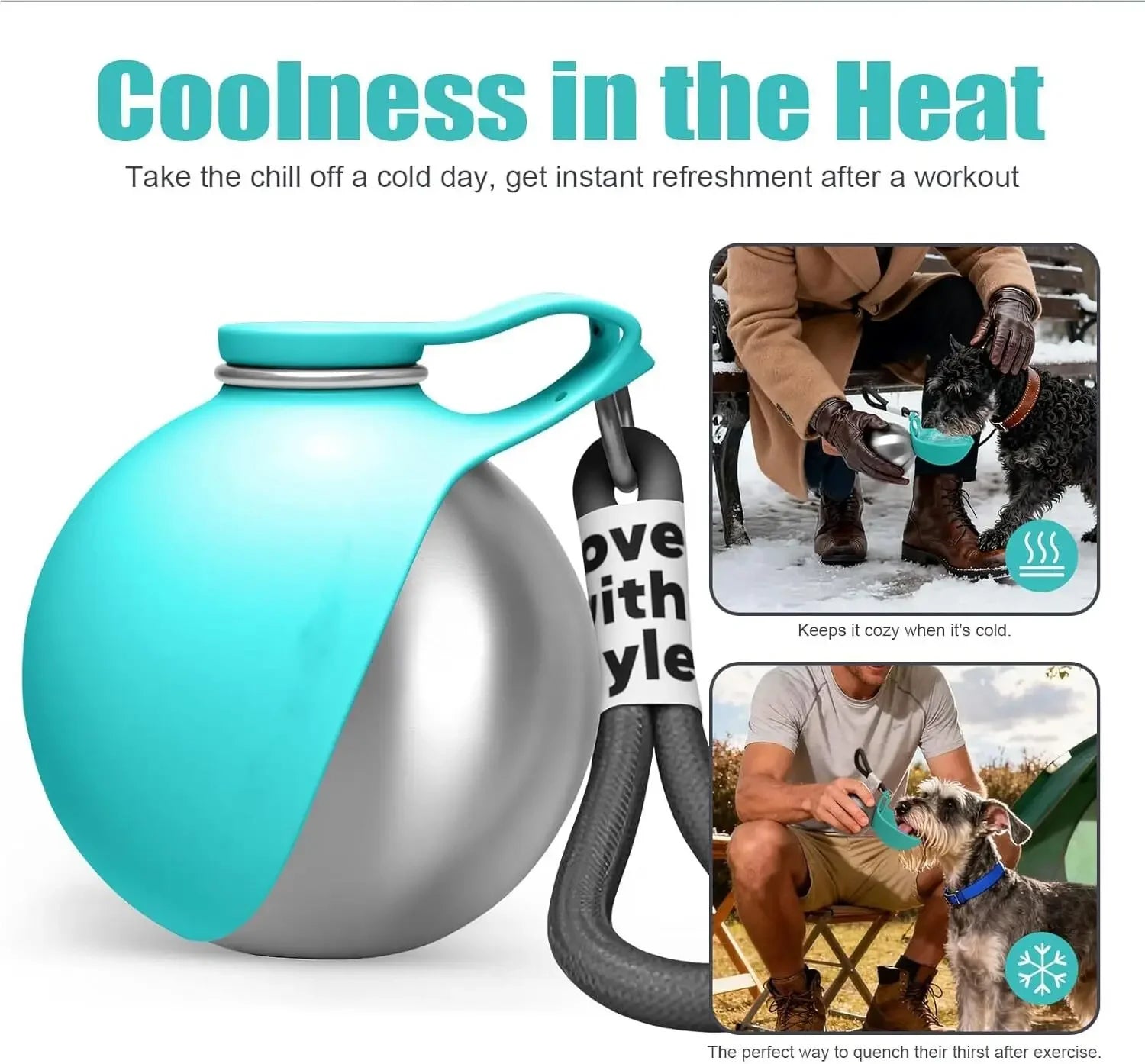 Dog and Cat Water Bottle Stainless Steel 2-in-1 500ml