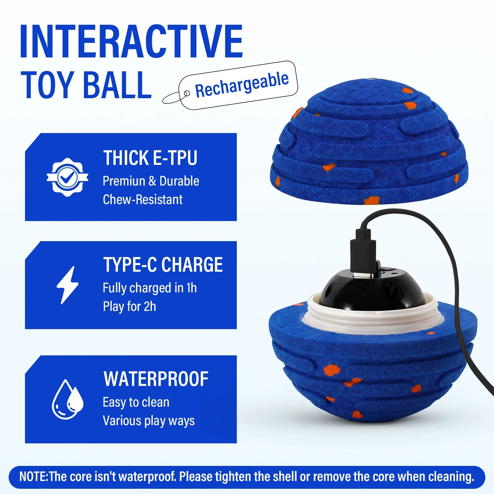 Dog Ball Toy for Aggressive Chewers, Indestructible E-TPU Rechargeable Ball for Small/M